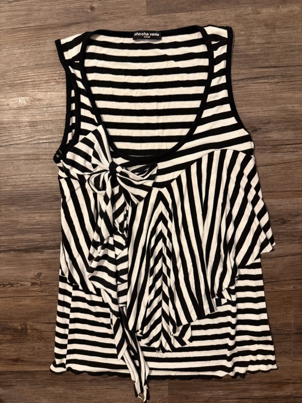 Cha Cha Vento Black & White Striped Tie-Front Tank Top